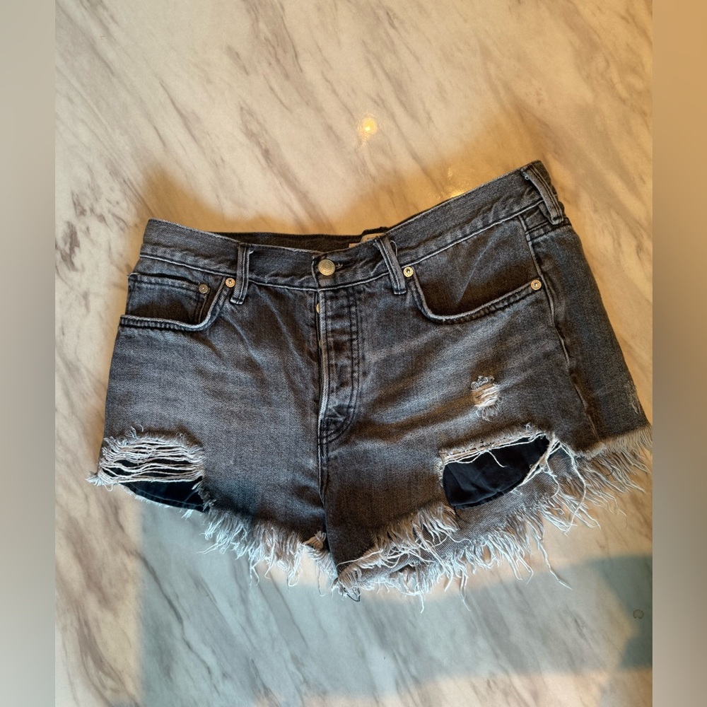 Free People We The Free  Cutoffs Denim Distress Jean Shorts, Size 30 Button Fly